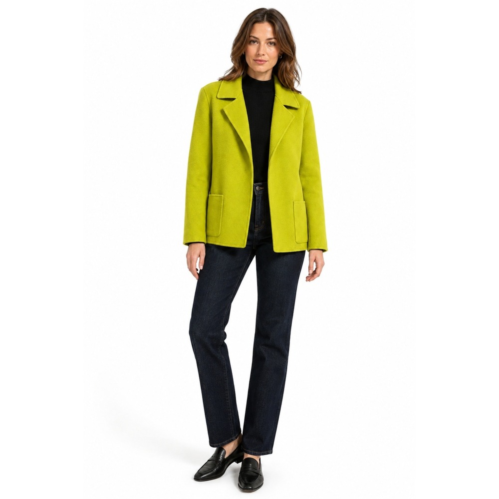 Chartreuse 100% Wool Open Front Blazer Size 6 Retro Minimalist Dopamine Jacket